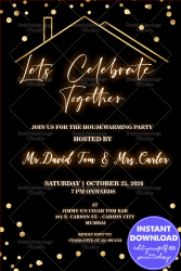 Golden Night Housewarming Party Invitation Card with String Lights Decor