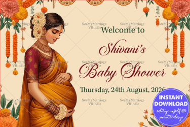 Golden Saree Theme Traditional Baby Shower Welcome Poster