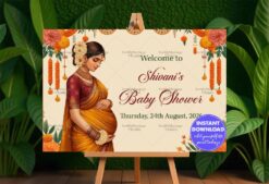 Golden Saree Theme Traditional Baby Shower Welcome Poster