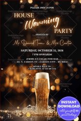 Golden Sparkling Housewarming Party Invitation with Black Theme