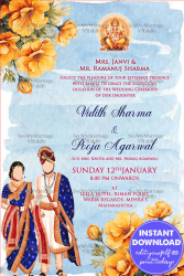 Grand Marathi Wedding Ceremony Invitation Card with Blue Theme Backdrop