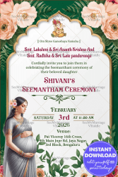 Green Garden Theme Seemantham Ceremony Invitation Card with Floral Background