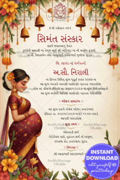Gujarati Baby Shower Invitation Card with Floral Backdrop