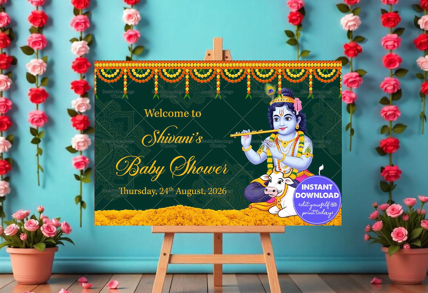 Krishna Themed Baby Shower Welcome Poster Mockup