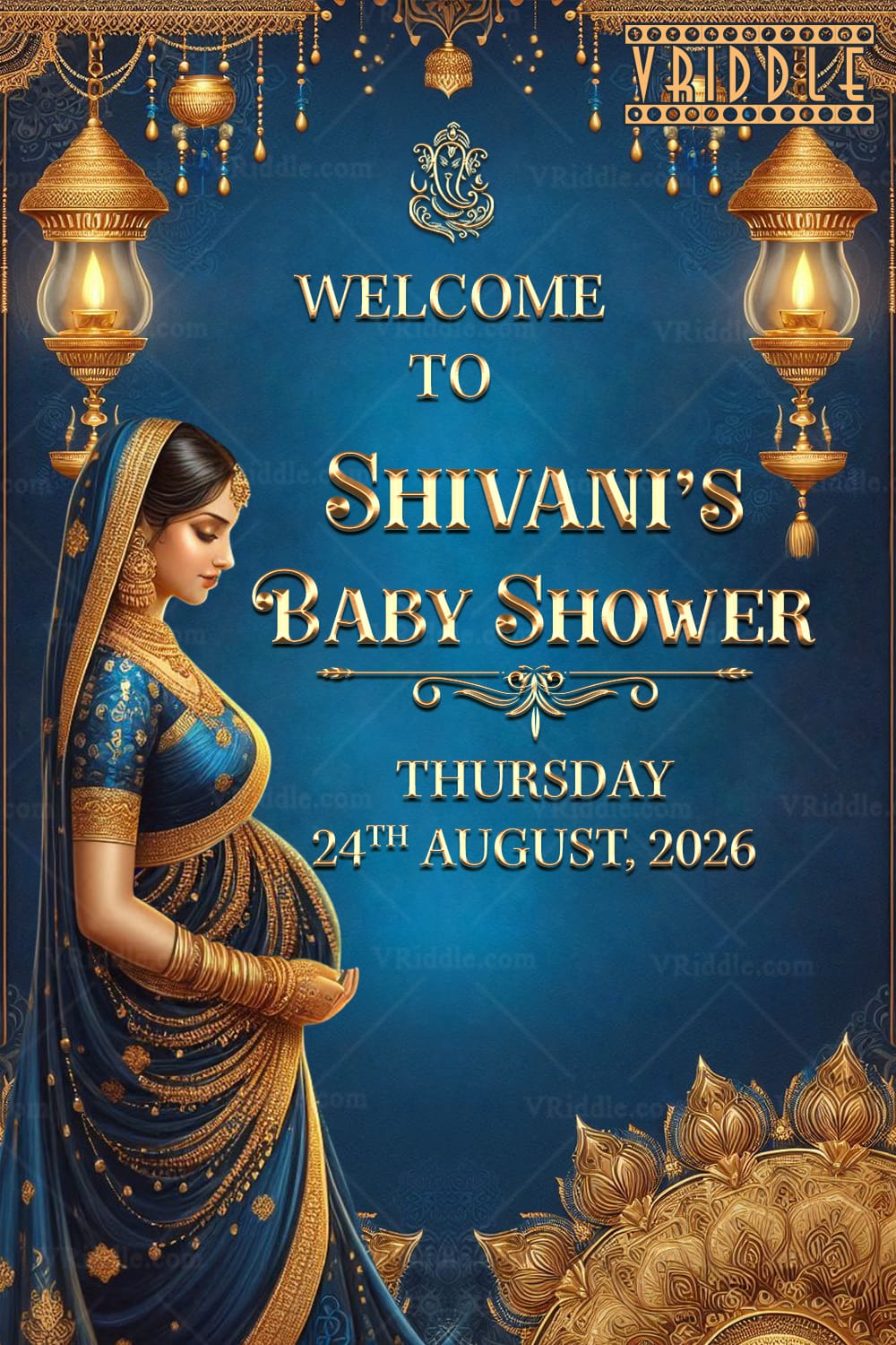 Lanterns Decor Baby Shower Welcome Poster with Blue Theme Background