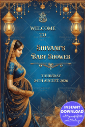 Lanterns Decor Baby Shower Welcome Poster with Blue Theme Background