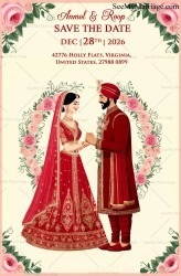 Traditional Sikh Wedding Illustration Save the Date Card with Floral Design