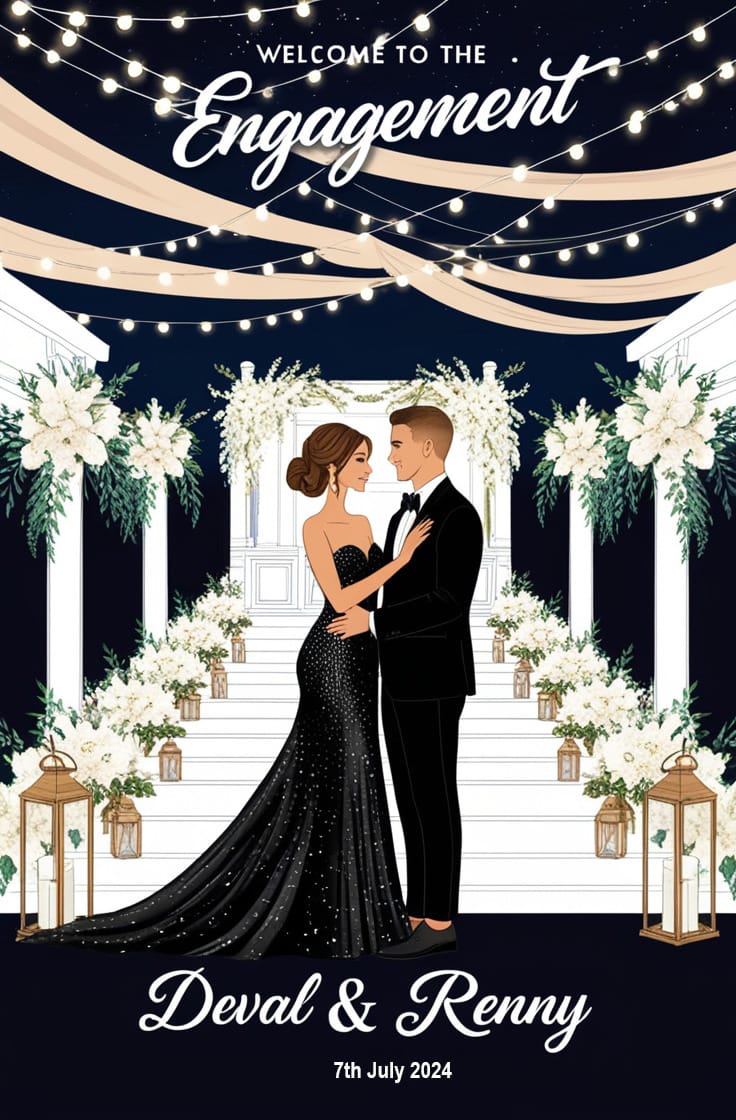 Elegant Staircase Engagement Deval & Renny Celebration Poster