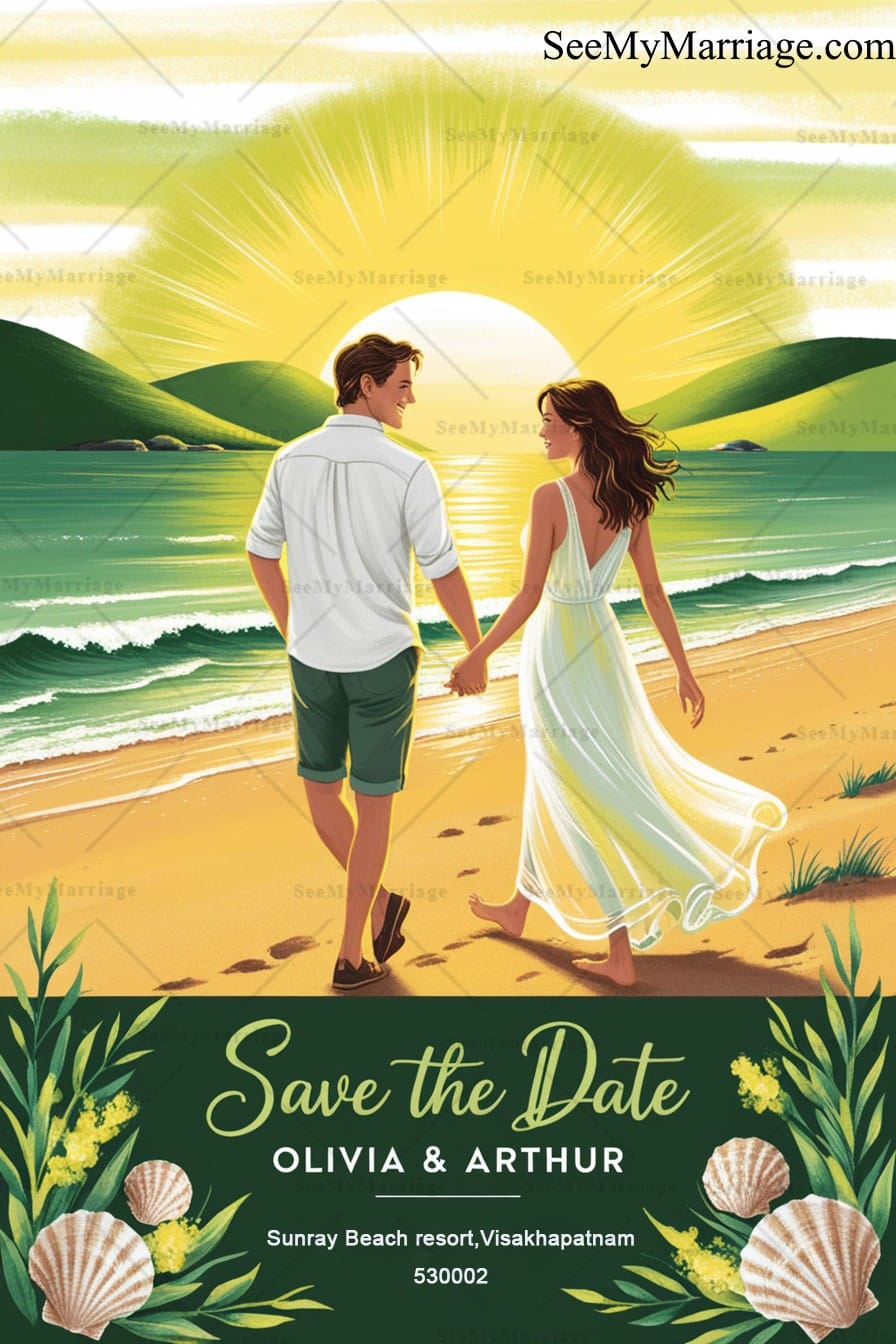 Sunset Stroll Save the Date Beach Card