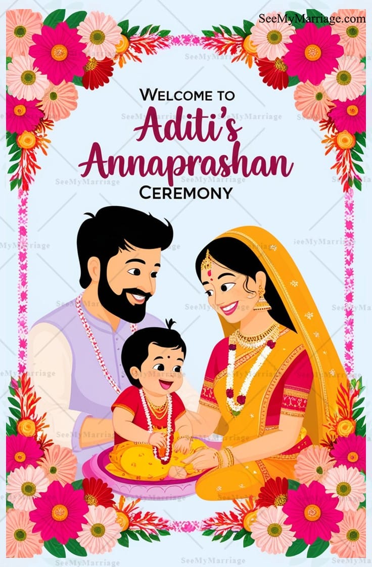 Floral Family Annaprashan Invitation Card