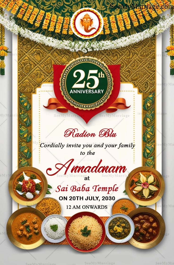 Ganesha Blessings 25th Anniversary Annadanam Invitation