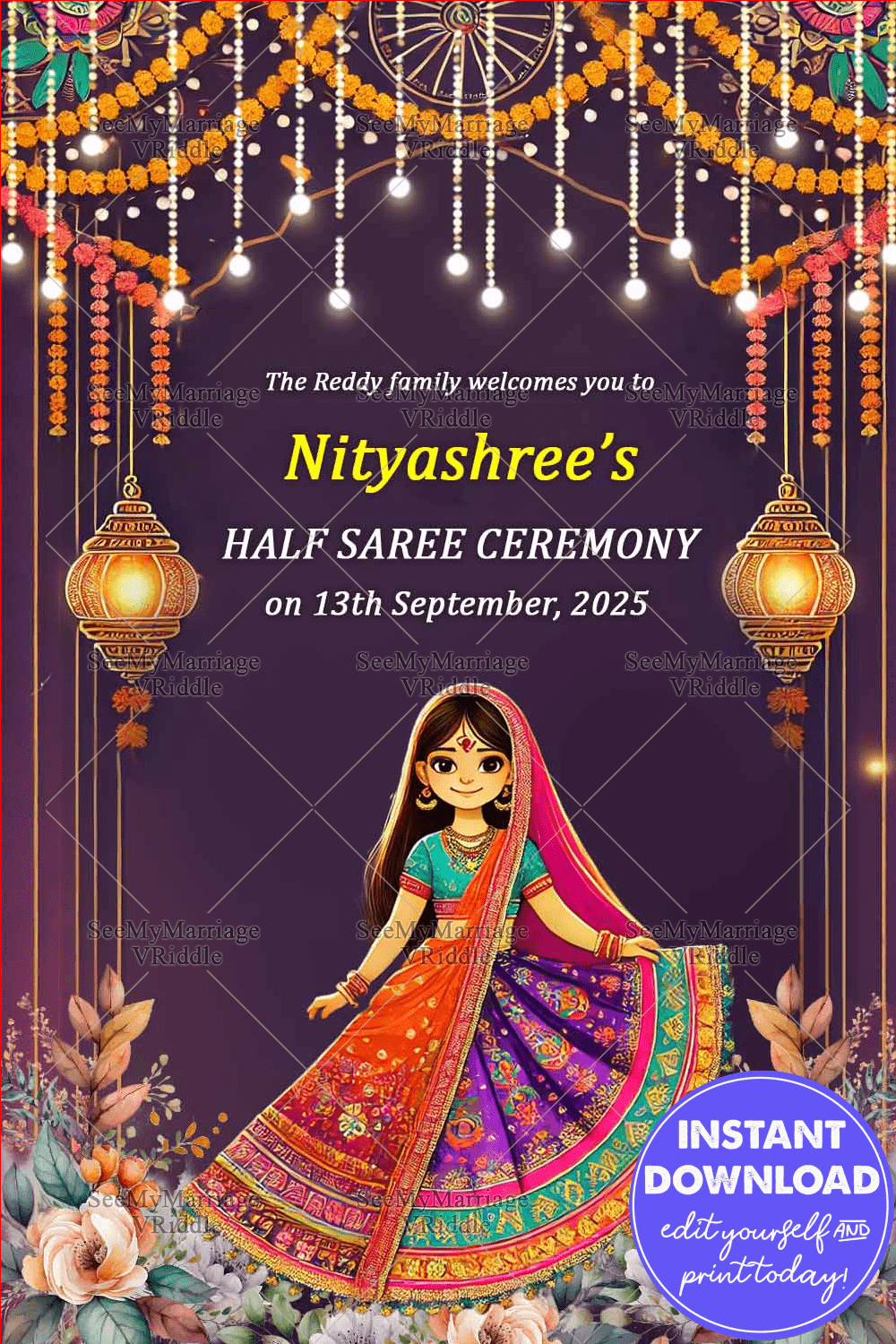 Luminous Lanterns Theme Half Saree Ceremony Welcome Poster