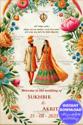 Lush Floral Bliss Theme Punjabi Wedding Ceremony Welcome Poster