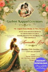 Lush Garden Floral Theme Gurbini Kappad Ceremony Invitation Card with Add Couple Photo Background