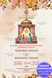 Majestic Canopy Punjabi Wedding Ceremony Invitation Card with Floral Theme