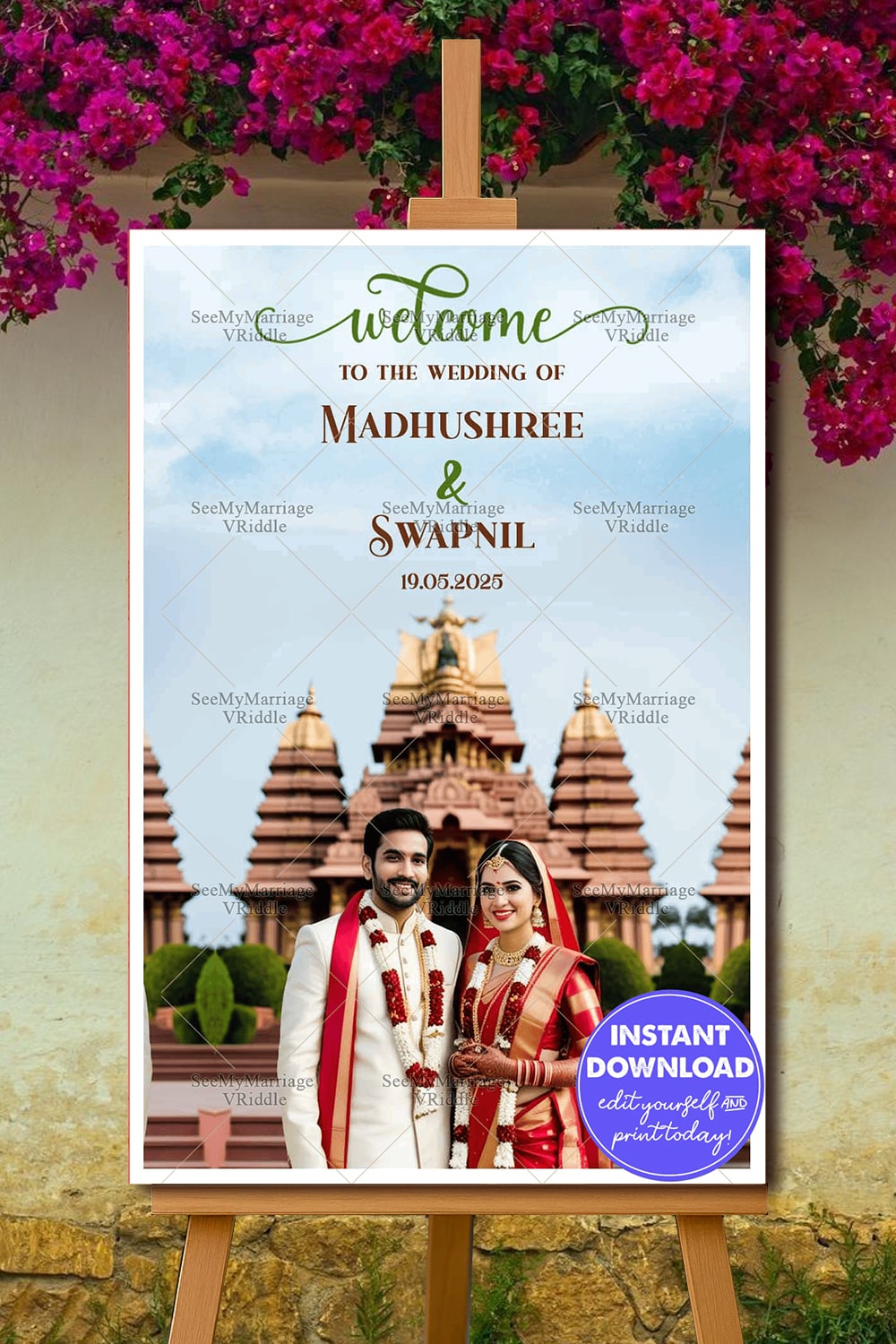 Majestic Temple Theme Telugu Wedding Ceremony Welcome Poster