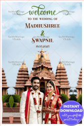 Majestic Temple Theme Telugu Wedding Ceremony Welcome Poster