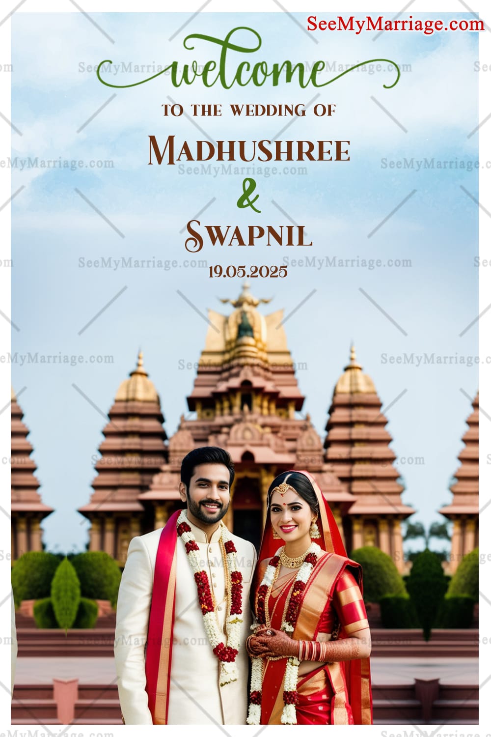 Majestic Temple Theme Telugu Wedding Ceremony Welcome Poster