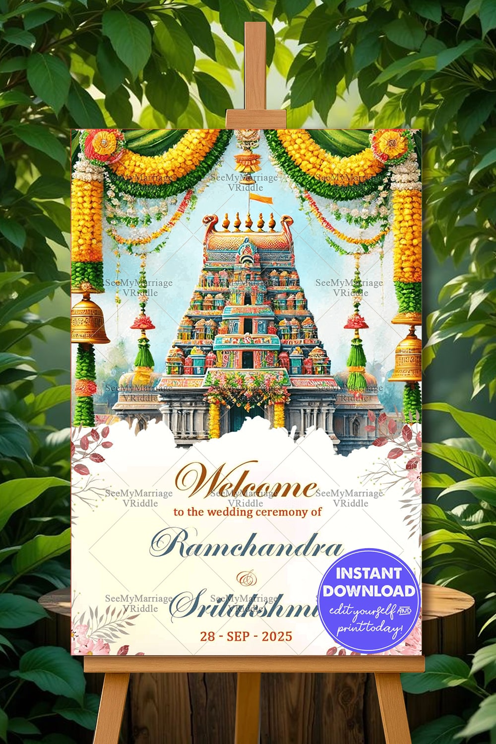 Marigold Garlands Theme Telugu Wedding Ceremony Welcome Poster