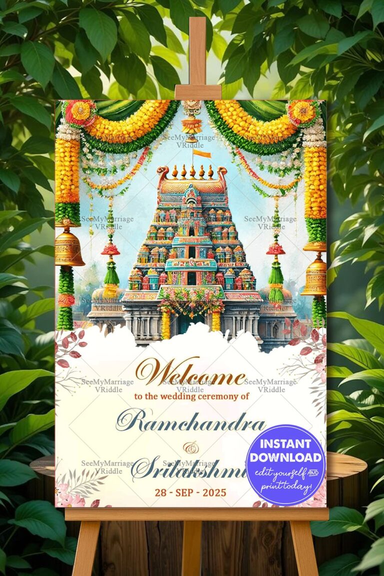 Marigold Garlands Theme Telugu Wedding Ceremony Welcome Poster