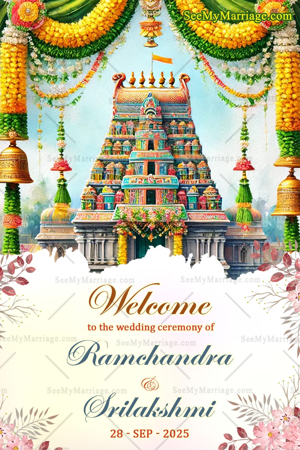 Marigold Garlands Theme Telugu Wedding Ceremony Welcome Poster