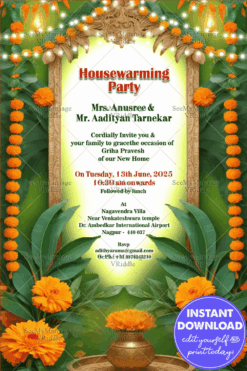 Marigold Magic Housewarming Party Invitation card with String Lights Decor