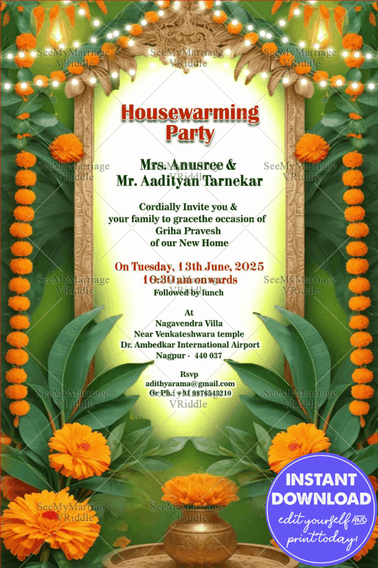 Marigold Magic Housewarming Party Invitation card with String Lights Decor