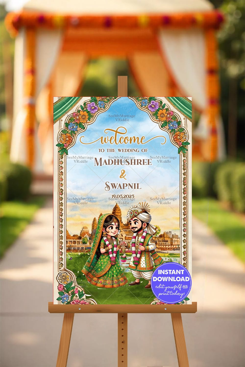 Mystical Meadow Theme Marathi Wedding Ceremony Welcome Poster Mockup