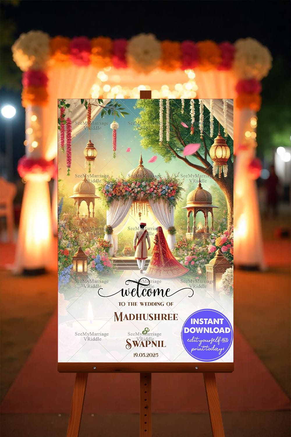 Nature Splendor Theme Marathi Wedding Ceremony Welcome Poster Mockup