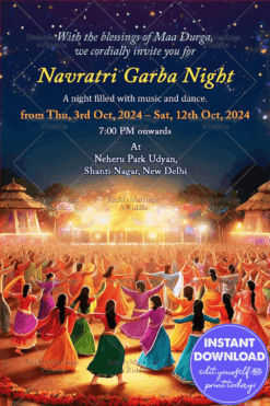 Navratri Garba Night Celebration Invitation Card with Dance Under the Stars