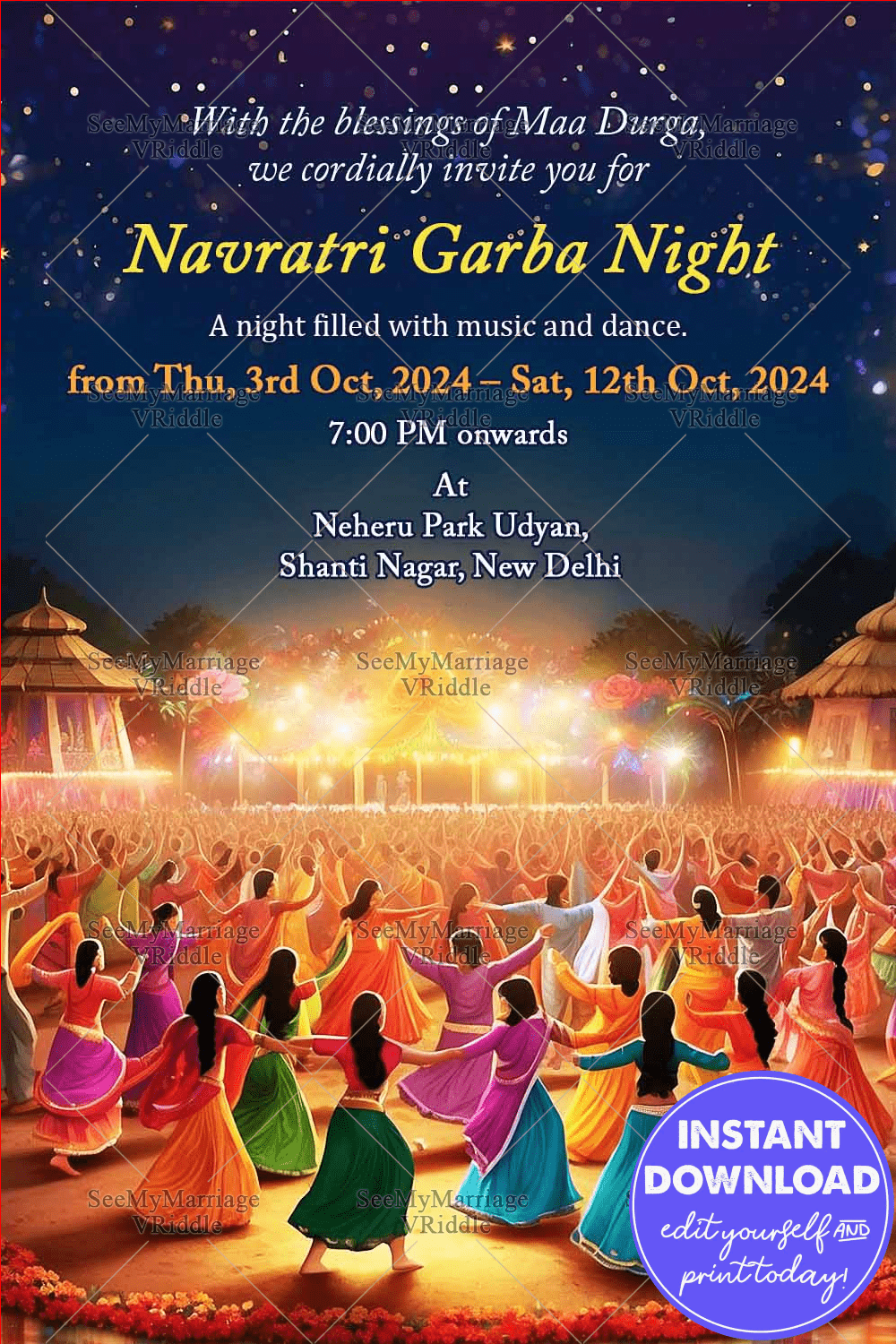 Navratri Garba Night Celebration Invitation Card with Dance Under the Stars
