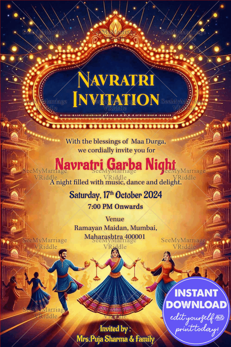 Navratri Garba Night Invitation Card with Lanterns Theme Background