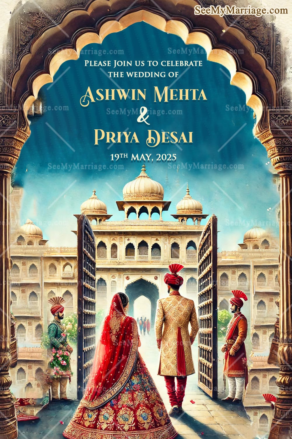 Ornate Archway Theme Gujarati Wedding Ceremony Welcome Poster