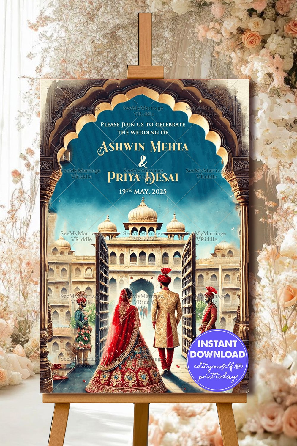 Ornate Archway Theme Gujarati Wedding Ceremony Welcome Poster