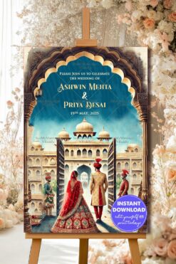 Ornate Archway Theme Gujarati Wedding Ceremony Welcome Poster