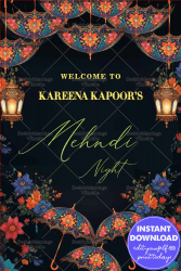 Ornate Umbrella Theme Mehndi Night Welcome Poster