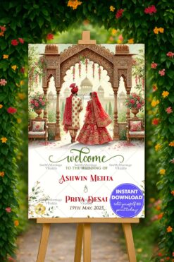 Palatial Garden Theme Gujarati Wedding Ceremony Welcome Poster