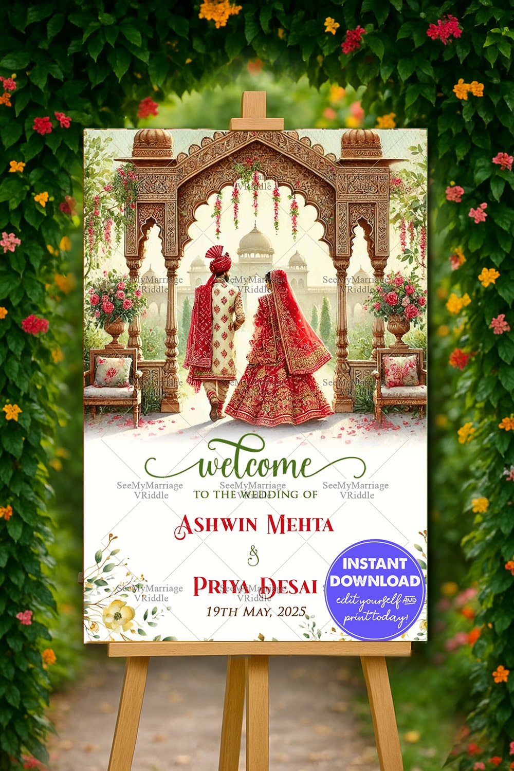 Palatial Garden Theme Gujarati Wedding Ceremony Welcome Poster