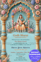 Pastel Flowers Theme Godh Bharai Invitation Card