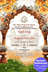 Petal Arch Punjabi Wedding Invitation Card with Garden Theme