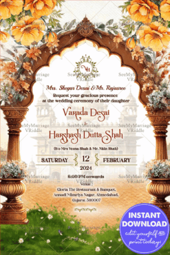 Petal Arch Punjabi Wedding Invitation Card with Garden Theme