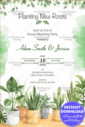 Plant Themed Housewarming Party Invitation Card with White Color Background