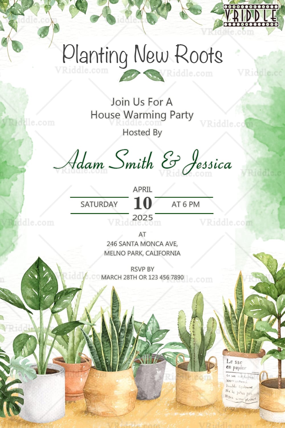 Plant Themed Housewarming Party Invitation Card with White Color Background