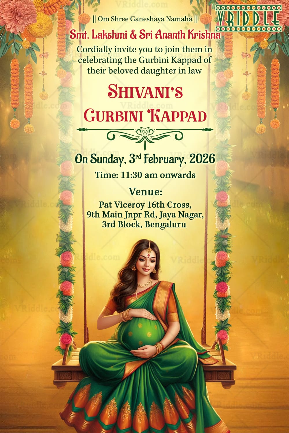 Punjabi Gurbini Kappad Ceremony Invitation Card with Golden Bliss Theme Background