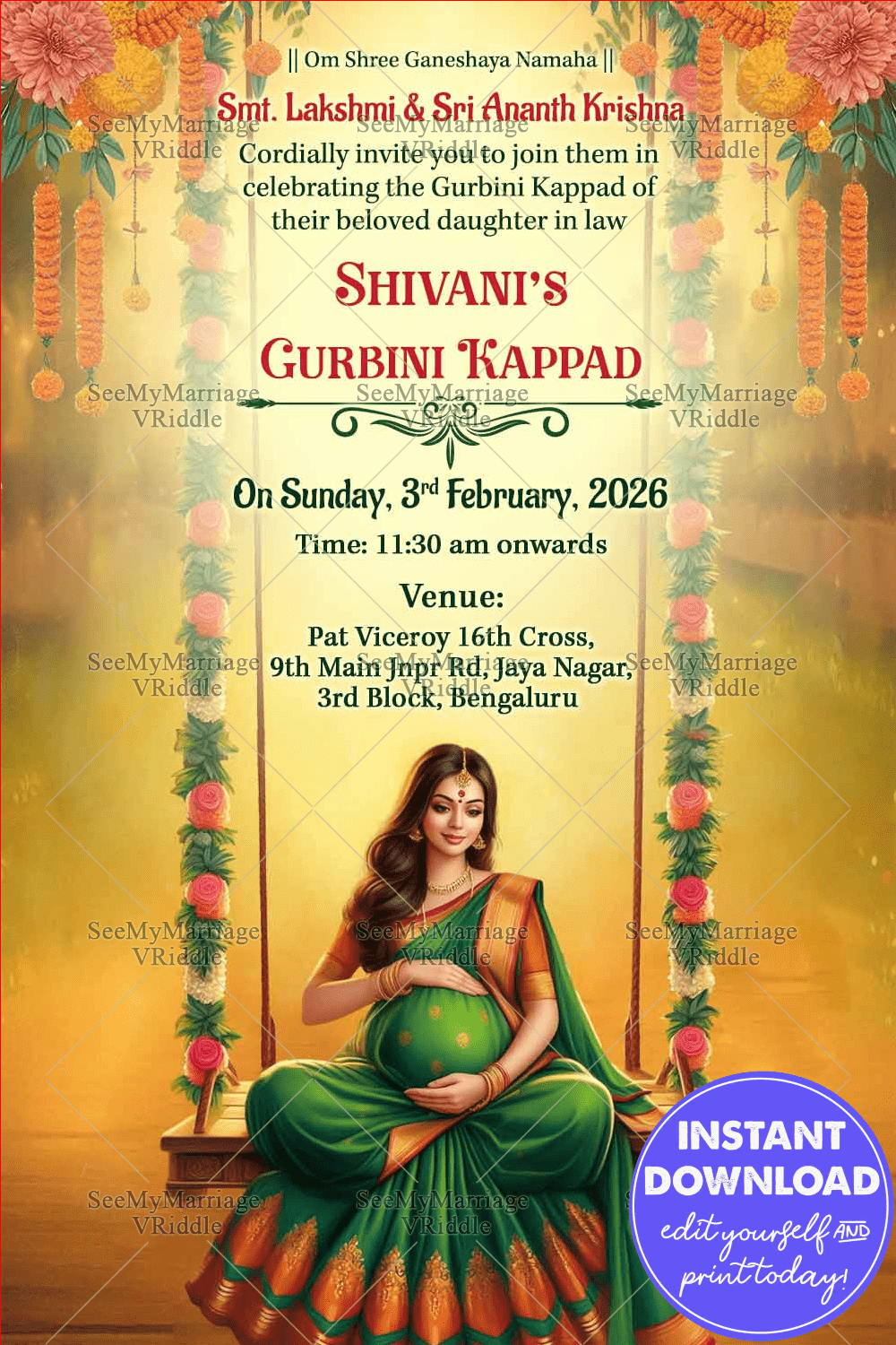 Punjabi Gurbini Kappad Ceremony Invitation Card with Golden Bliss Theme Background