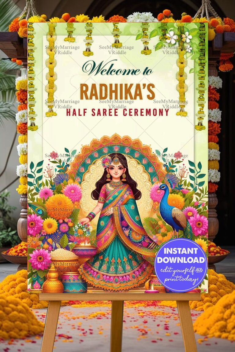 Radiant Floral Accents Half Saree Ceremony Welcome Poster