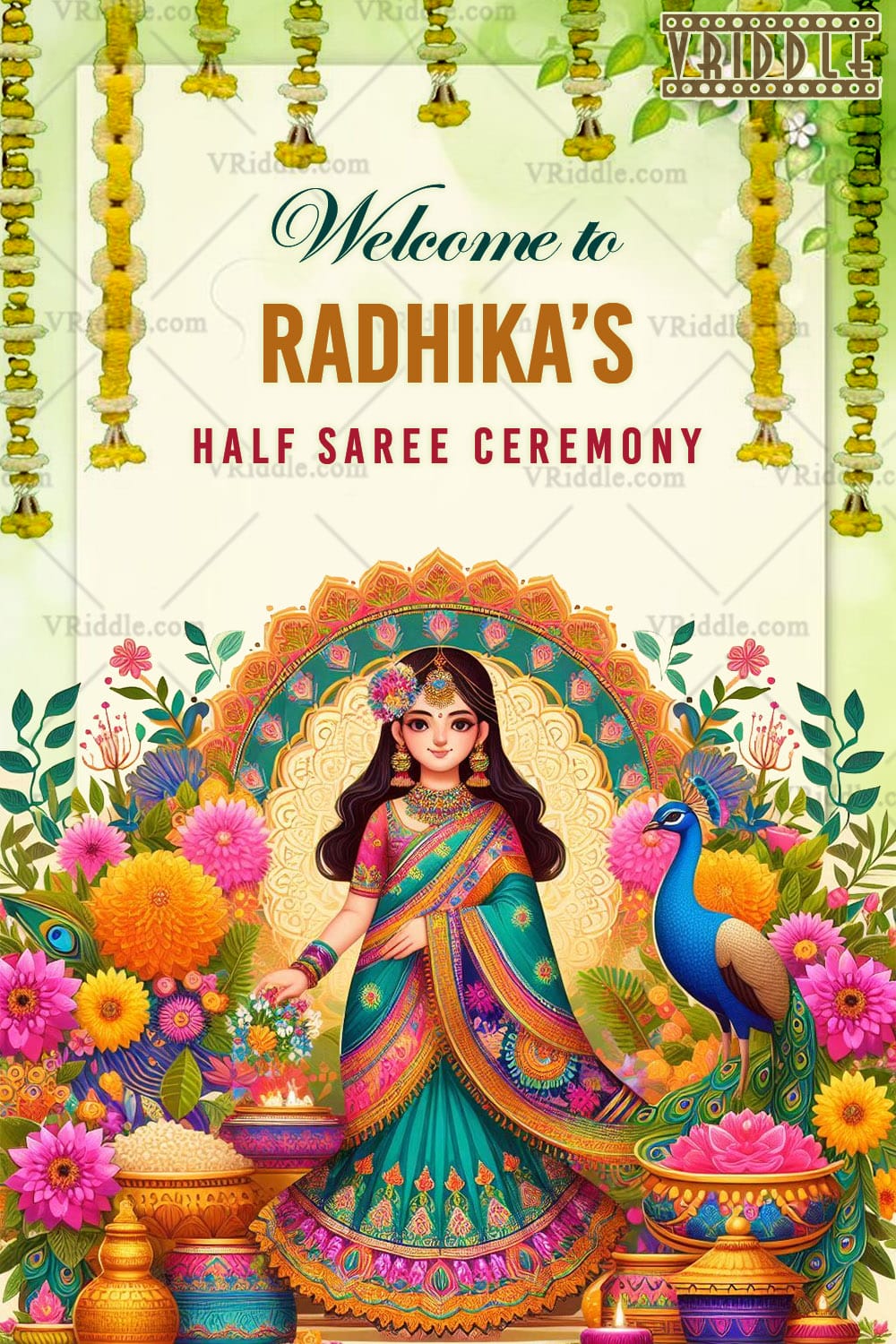 Radiant Floral Accents Half Saree Ceremony Welcome Poster