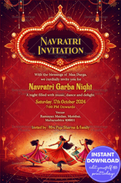 Red Sparkling Theme Navratri Garba Night Invitation Card