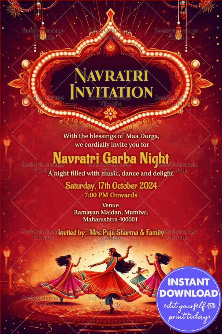 Red Sparkling Theme Navratri Garba Night Invitation Card