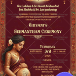 Regal Seemantham Ceremony Invitation Card with Maroon and golden Patterns Theme
